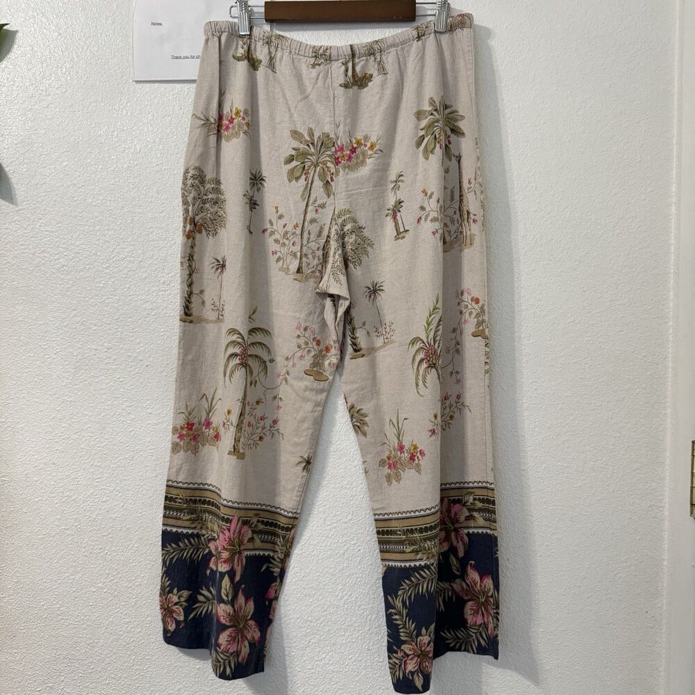 Hearts Of Palm Wide Leg Pants Womens 16 Linen Blend Hawaiian Tropical‎ Coastal - Picture 3 of 4